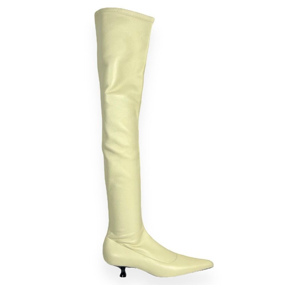 Khaite Volos Leather Over-the-knee Kitten Heel Boots Butter Cream Fall Size 6.5 - Picture 8 of 15